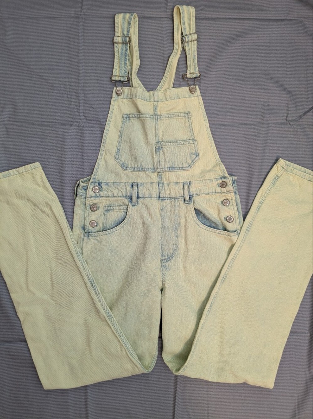 Free People We The Free Ziggy Denim Overalls XS TALL - Lime/Blue - Rear